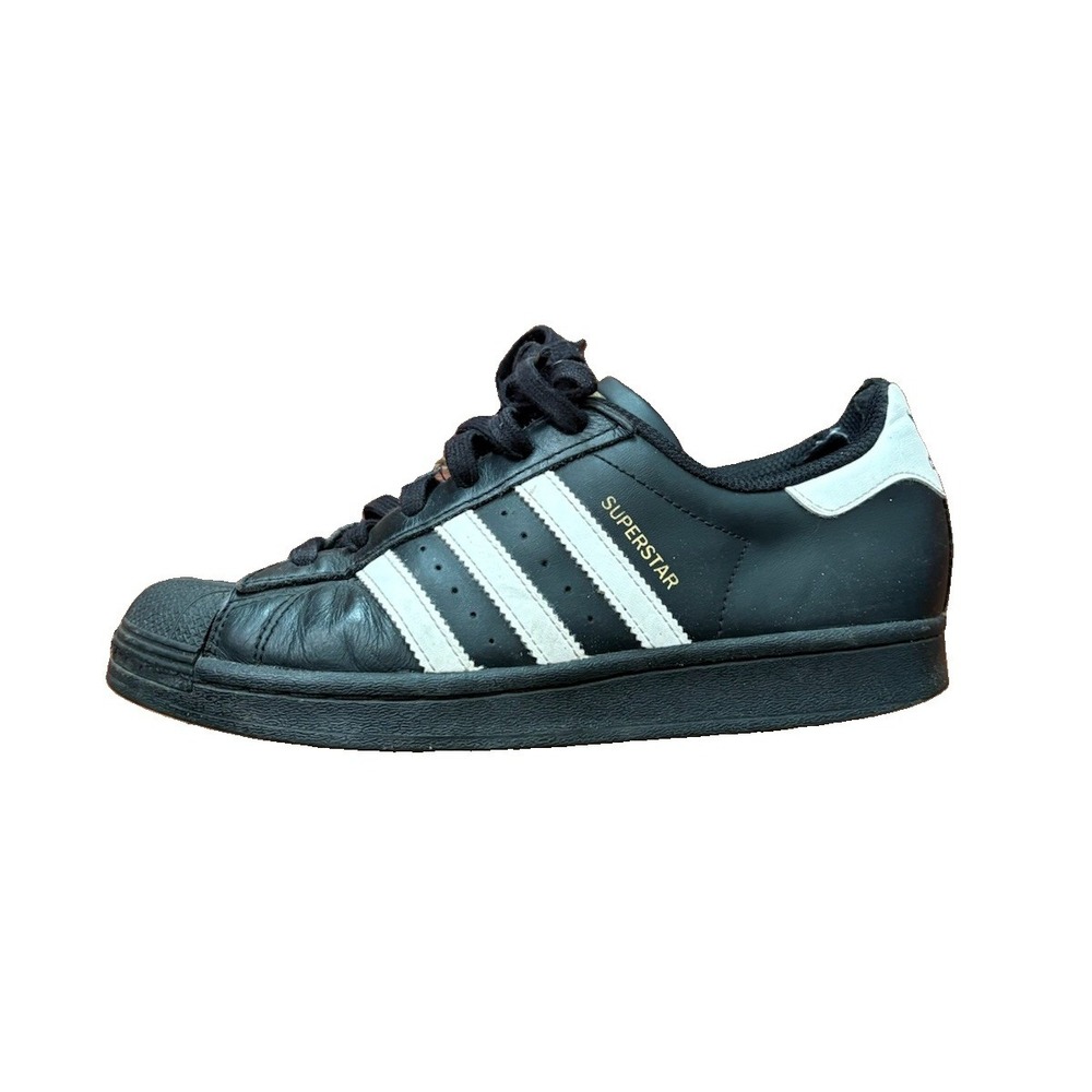 Adidas Superstar Black White Striped Leather Sneakers Womens 6.5 Shell Toe